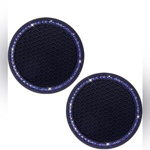 Black and Blue Bling Rhinestone Car Coasters for Cup Holder 2 Pack Anti Slip